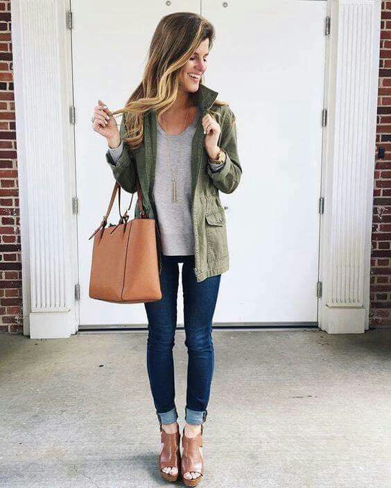 With khaki jacket | Spring outfits casual, Fashion, Sty