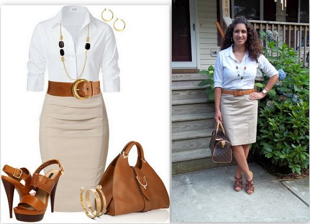 Khaki Pencil Skirt with White Button Up | Khaki pencil skirt .