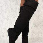 Black Faux Suede Cuffed Knee High Boots Boots Catalog:women's .