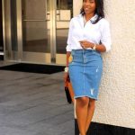 Classy Modest Outfit Inspiration White button up shirt over blue .