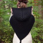 Hooded Caplet Shawl - Forest Witch - Long Knitted Pointed Shawl .