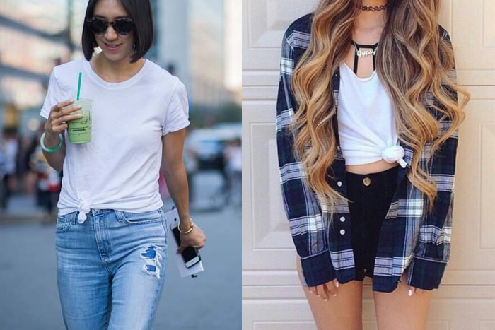 Knotted T Shirt Tie Up Outfit
  Ideas