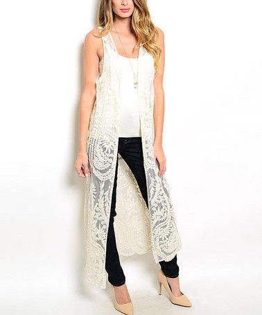 Another great find on #zulily! Beige Lace Sleeveless Open Duster .