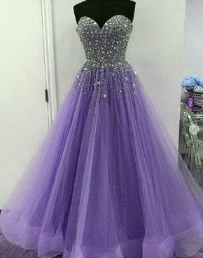 Lavender Tulle Sparkle Beaded Sweetheart Junior Prom Dress 2018 .
