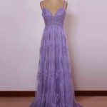 Beautiful Light Purple Straps with Lace Elegant Party Dress, Tulle .