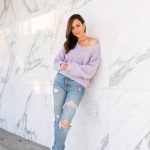 Sydne Style shows winter outfit ideas in lavender sweater and .