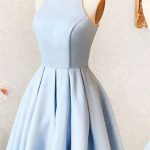 Charming Light Blue Mini Homecoming Dresses,Spaghetti Straps .