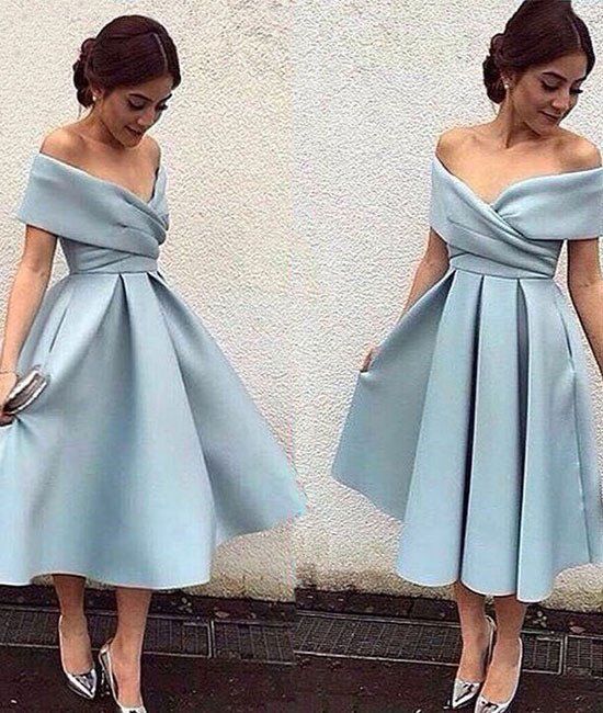 simple blue short prom dress, retro prom dresses, light blue .