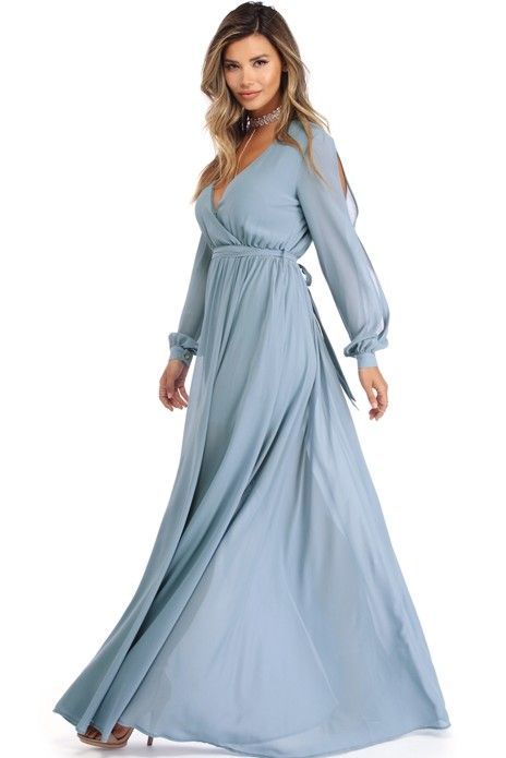 Audrina Light Blue Long Sleeve Chiffon Dress | Long sleeve chiffon .