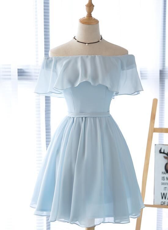 Simple Light Blue Off Shoulder Formal Dress 2019, Short Party .