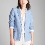 Gap Womens Linen Blazer Blue Chambray | Jacket outfit women .