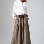 brown maxi skirt, linen skirt, long skirt, A line skirt, fall .