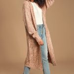 Cute Mauve Sweater - Long Cardigan Sweater - Hooded Sweat