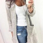 Grey Pockets Crop Plus Size Long Sleeve Casual Going out Cardigan .
