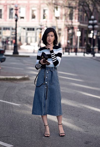 How to Wear a Denim Skirt: 13 Outfits to Copy Now | Long denim .