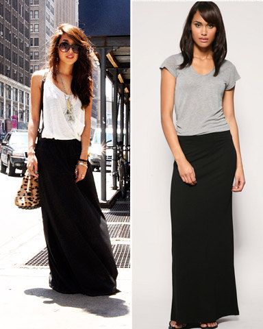 white tank black maxi long necklace | Maxi skirt outfits, Fashion .