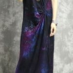 DIY o neck blended outfit Casual Shape purple prints long Dress .