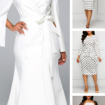 Classy fall white dress outfit, long sleeve white dress, white .