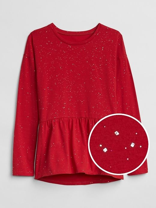 Gap Girls Sparkle Peplum Long Sleeve T-Shirt Modern Red | Sparkle .