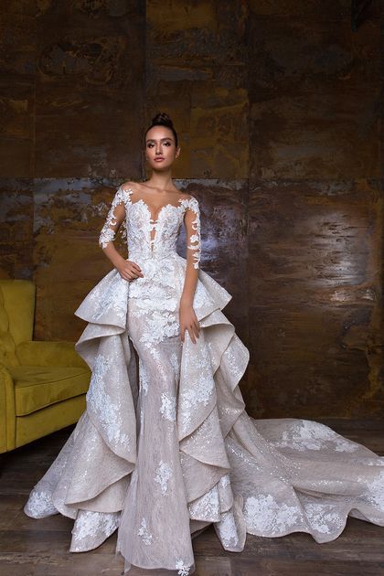 2018 Mermaid Scoop Long Sleeves Wedding Dresses Tulle & Lace With .