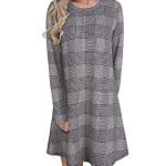 Blooming Jelly Women's Plaid Swing Dress Long Sleeve Round Neck .