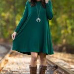 The Perfect Piko Long Sleeve Swing Dress-Forest Green | Winter .