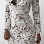 Annabelle White Floral Crotchet Invisible Long Sleeve Mini Dress .