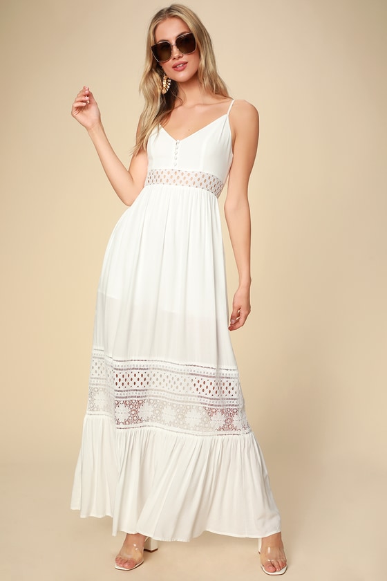 Kaia White Lace Sleeveless Maxi Dress | White dress summer, White .