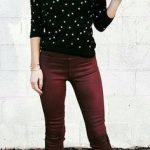 fall #outfits women's black and white long sleeve top with maroon .