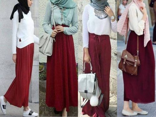 Hijab fashion gallery | Maroon skirt, Burgundy skirt outfit, Red .
