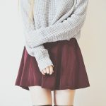 Cute casual outfit with the grey sweater, burgundy skirt, and .