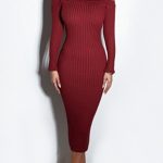 Women's Off Shoulder Midi Bodycon Sweater Dress - Deep Garnet R