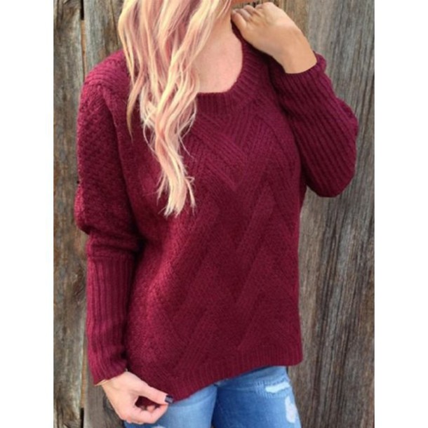 sweater, fashion, trendy, burgundy, long sleeves, sweet women's .