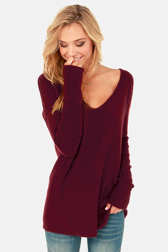 Cute Burgundy Sweater - Knit Sweater - $63.
