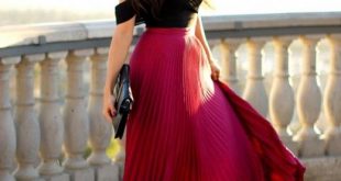 Beautiful Long Cherry Red Pleated Skirt-Gorgeous Outfit Ideas .