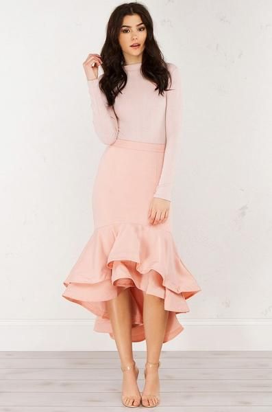 Modest Pink Ruffled Dress | Fashion, Dresses, Mermaid ski
