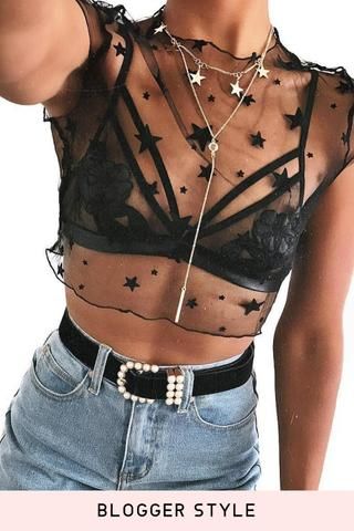 Stars Sheer Mesh Crop Top | Top outfits, Edgy outfits, Rave outfi
