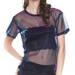 Holographic Mesh Shirt Metallic Shimmer See Through Shiny Top for .