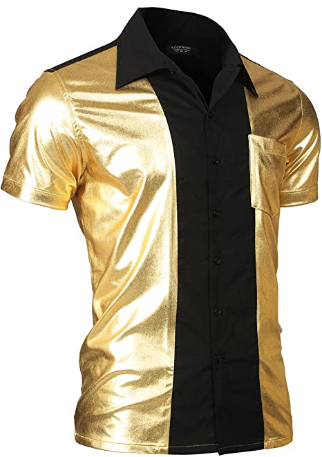 Amazon.com: COOFANDY Mens Disco Shirt Short Sleeve Button Down .