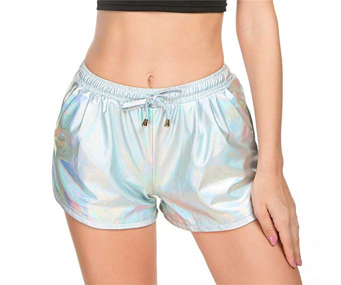 Taydey Women's Yoga Hot Shorts Shiny Metallic Pants with Elastic .