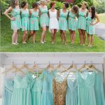 Gold and Mint Vintage Wedding | Gold bridesmaid dresses .