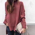 mock neck sweater, pink sweater, chunky knit sweater, fall fashion .