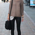 hello style sister! skinny waxed black jeans, moto boots, simple .