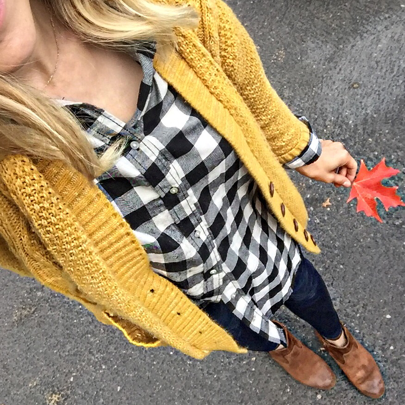 Mustard yellow makes me happy! My exact cardigan is under $14 on .