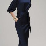 Navy Blue Belt Sashes Pockets Bodycon Elbow Sleeve OL Bussiness .