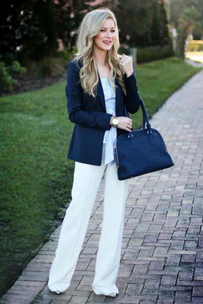 How to Style Navy Blue Handbag: 15 Super Chic Outfit Ideas - FMag.c