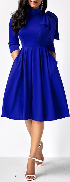 dress, royal blue dress, midi dress, long sleeve dress, party .