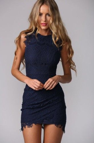 Navy Blue Lace Mini Cocktail Dress (With images) | Mini dress .