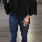 summer outfits Black Off The Shoulder Top + Navy Skinny Jeans + .