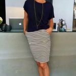 Simple for when summer is really hot, navy tee, striped skirt and .
